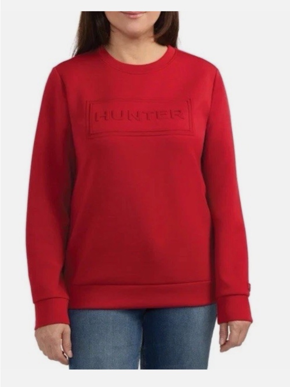 Hunter Red Embossed Logo Crewneck Sweatshirt